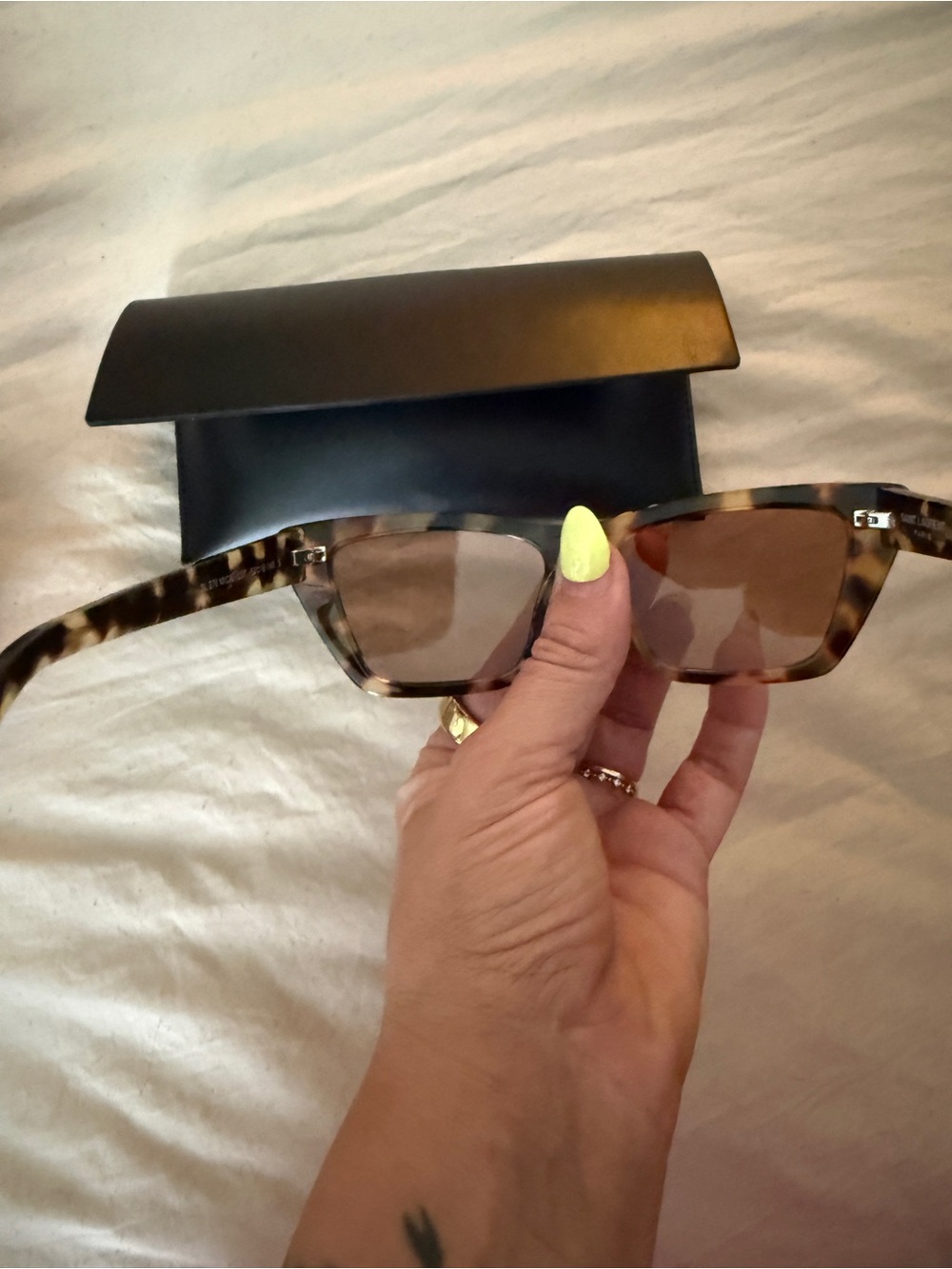 Saint Laurent Mica Tortoiseshell Sunglasses and Case - Picture 6 of 11